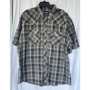 VTG Wrangler Pearl Snap Western Shirt Short Sleeve Plaid Brown Men’s Size XXL